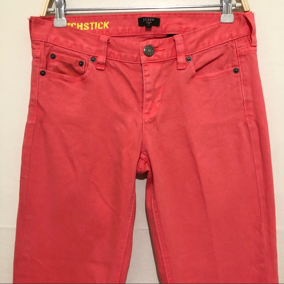 J.Crew Stretch Matchstick bright pink/orange coral jeans Size:27 - Picture 3 of 8